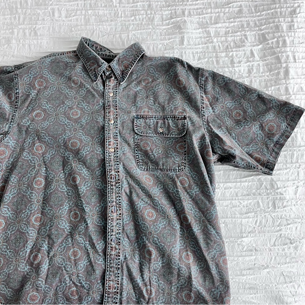 Lands' End Gray Patterned Short Sleeve Shirt